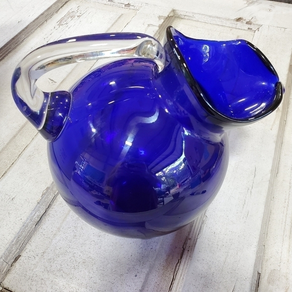 Vintage Cambridge Glass USA Cobalt Blue Handblown Large Ball Jug pitcher - Picture 2 of 14